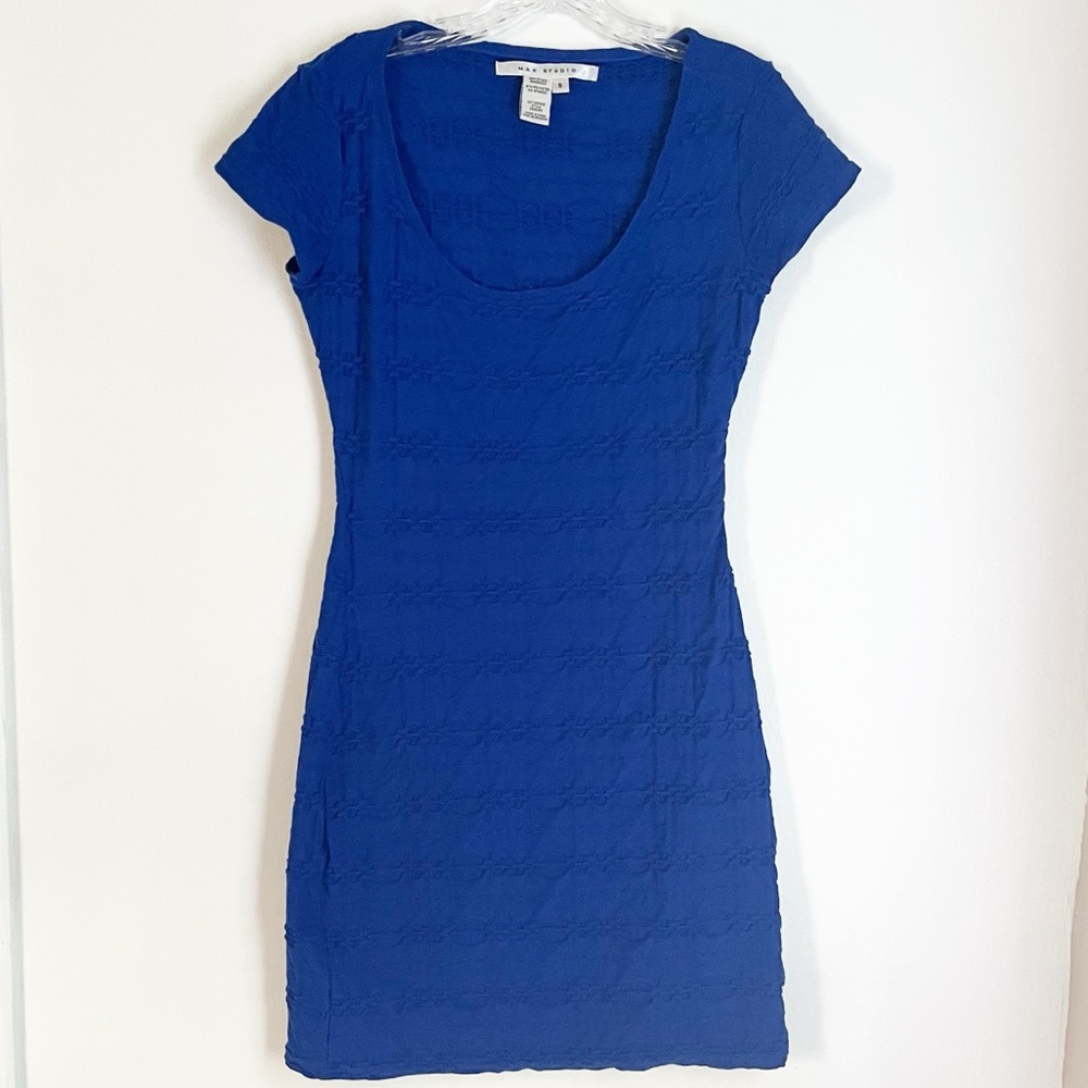 Max Studio Vibrant Blue Body Con Mini Dress with Cap Sleeves
